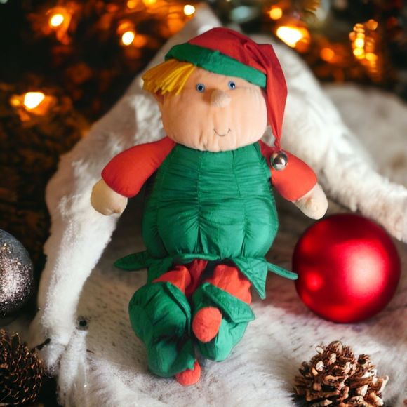 Misfit Toy Plush Puffalump Green Red Elf 1993 Vintage Stuffins Inc. Nylon - Picture 1 of 4